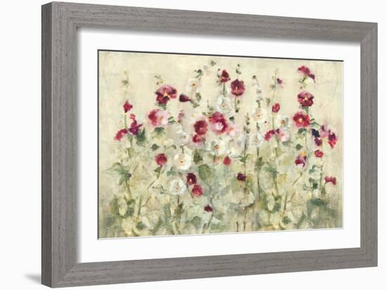 Hollyhocks Row Cool-Cheri Blum-Framed Art Print