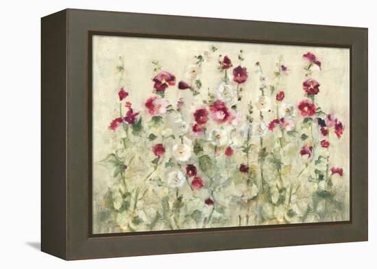 Hollyhocks Row Cool-Cheri Blum-Framed Stretched Canvas