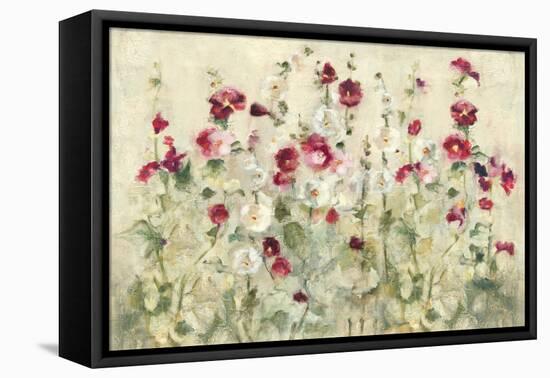 Hollyhocks Row Cool-Cheri Blum-Framed Stretched Canvas