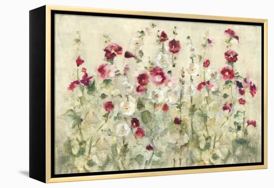 Hollyhocks Row Cool-Cheri Blum-Framed Stretched Canvas