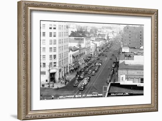 Hollywood, California - Hollywood Blvd and Highland Ave-Lantern Press-Framed Art Print