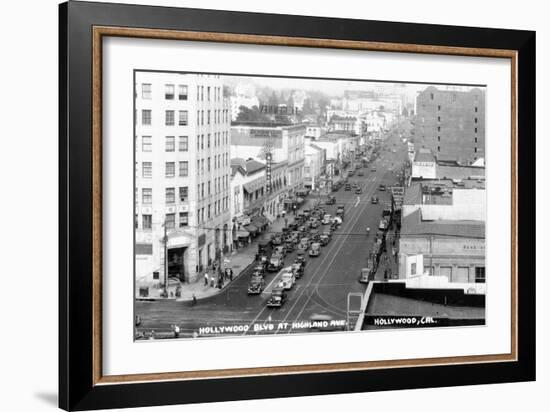 Hollywood, California - Hollywood Blvd and Highland Ave-Lantern Press-Framed Art Print