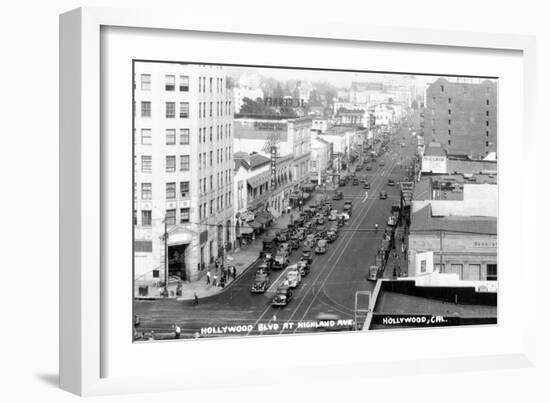 Hollywood, California - Hollywood Blvd and Highland Ave-Lantern Press-Framed Art Print