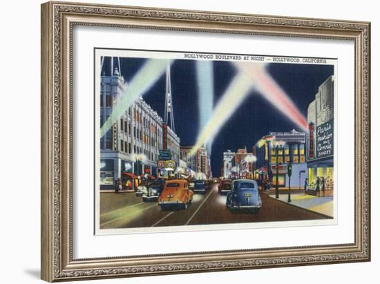 Hollywood, California - Hollywood Boulevard at Night-Lantern Press-Framed Art Print