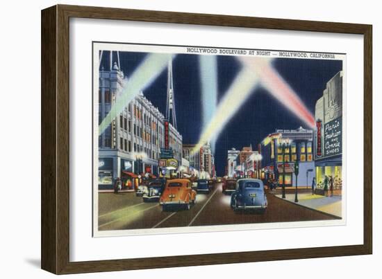 Hollywood, California - Hollywood Boulevard at Night-Lantern Press-Framed Art Print