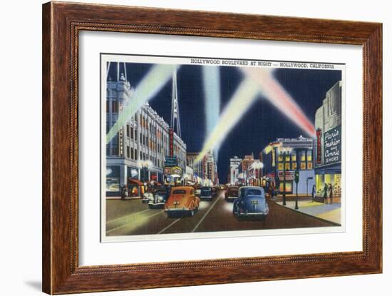 Hollywood, California - Hollywood Boulevard at Night-Lantern Press-Framed Art Print