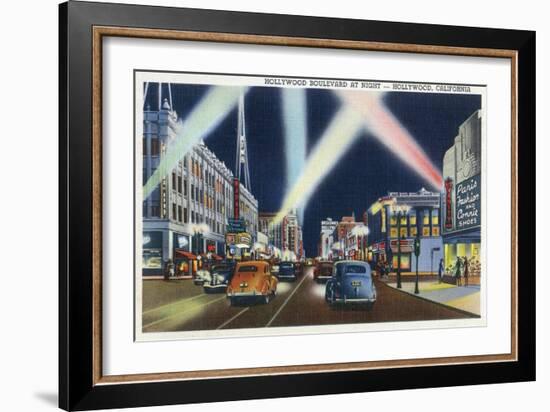 Hollywood, California - Hollywood Boulevard at Night-Lantern Press-Framed Art Print