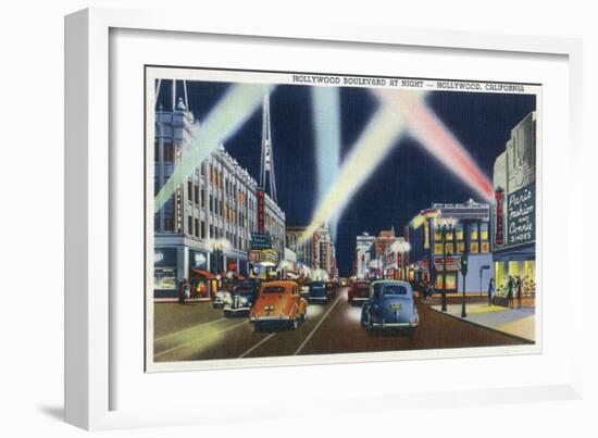 Hollywood, California - Hollywood Boulevard at Night-Lantern Press-Framed Art Print