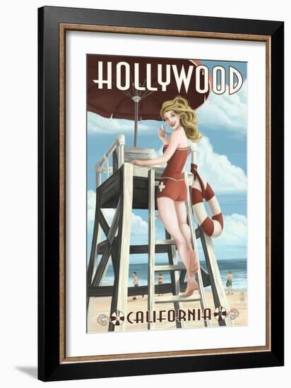 Hollywood, California - Lifeguard Pinup-Lantern Press-Framed Art Print