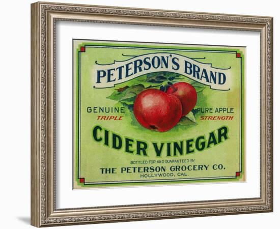 Hollywood, California - Peterson's Cider Vinegar Label-Lantern Press-Framed Art Print