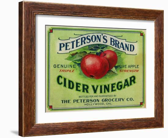 Hollywood, California - Peterson's Cider Vinegar Label-Lantern Press-Framed Art Print