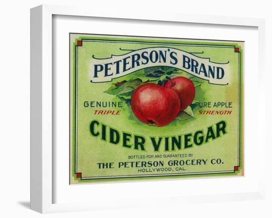 Hollywood, California - Peterson's Cider Vinegar Label-Lantern Press-Framed Art Print