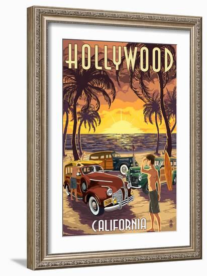 Hollywood, California - Woodies on the Beach-Lantern Press-Framed Art Print