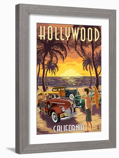 Hollywood, California - Woodies on the Beach-Lantern Press-Framed Art Print