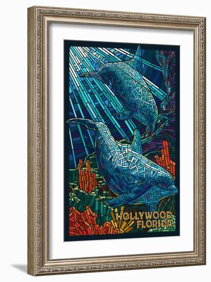 Hollywood, Florida - Dolphins Mosaic-Lantern Press-Framed Art Print