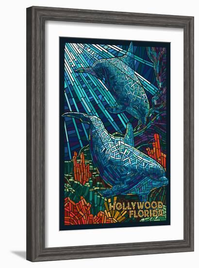 Hollywood, Florida - Dolphins Mosaic-Lantern Press-Framed Art Print