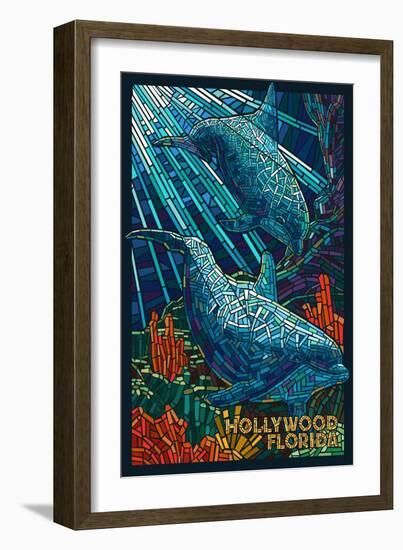 Hollywood, Florida - Dolphins Mosaic-Lantern Press-Framed Art Print