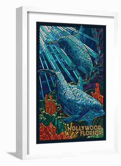 Hollywood, Florida - Dolphins Mosaic-Lantern Press-Framed Art Print