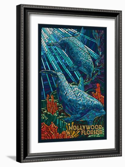 Hollywood, Florida - Dolphins Mosaic-Lantern Press-Framed Art Print