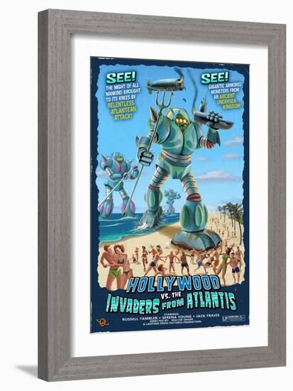 Hollywood, Florida - Hollywood vs. Atlantean Invaders-Lantern Press-Framed Art Print