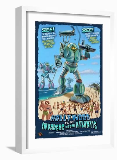 Hollywood, Florida - Hollywood vs. Atlantean Invaders-Lantern Press-Framed Art Print