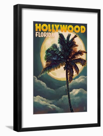 Hollywood, Florida - Palms and Moon-Lantern Press-Framed Art Print