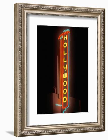 "Hollywood" neon sign at the Hollywood Theater in Los Angeles, California-null-Framed Photographic Print