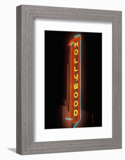 "Hollywood" neon sign at the Hollywood Theater in Los Angeles, California-null-Framed Photographic Print