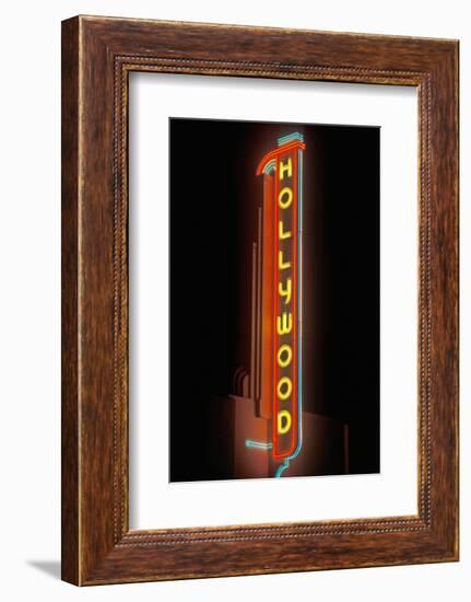 "Hollywood" neon sign at the Hollywood Theater in Los Angeles, California-null-Framed Photographic Print