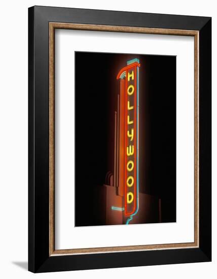 "Hollywood" neon sign at the Hollywood Theater in Los Angeles, California-null-Framed Photographic Print