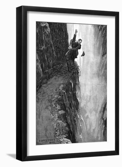 Holmes and Moriarty Fighting over the Reichenbach Falls, 1896-Sidney Edward Paget-Framed Giclee Print