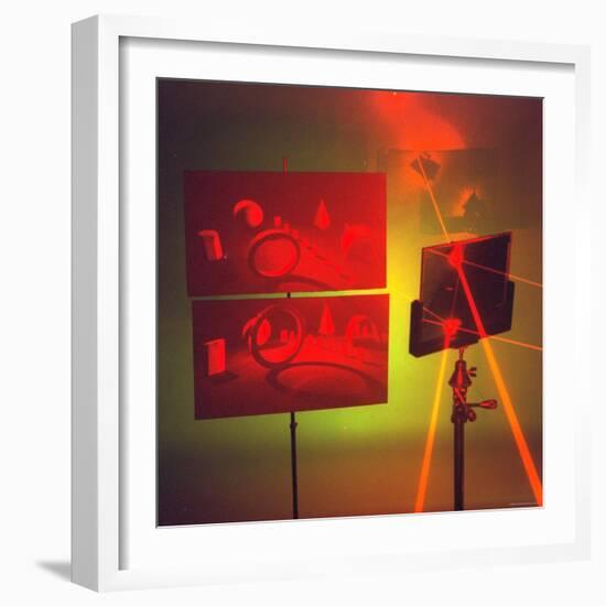 Hologram made by Juris Upatnieks projects on screens when lasers passes through different places-Fritz Goro-Framed Photographic Print