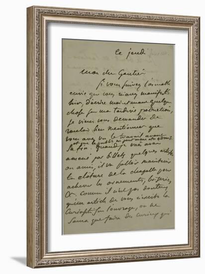 Holograph Letter to Theophile Gautier, August 4, 1861-Eugene Delacroix-Framed Giclee Print