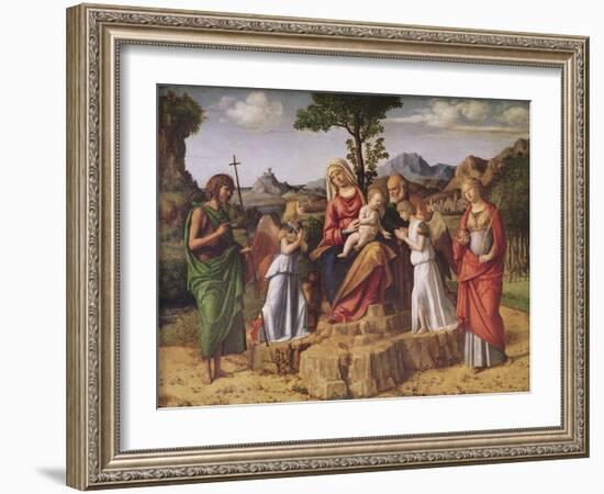 Holy Conversation (The Holy Family Surrounded by Angels, Saint Lucy and Saint John the Baptiste), S-Giovanni Battista Cima Da Conegliano-Framed Giclee Print