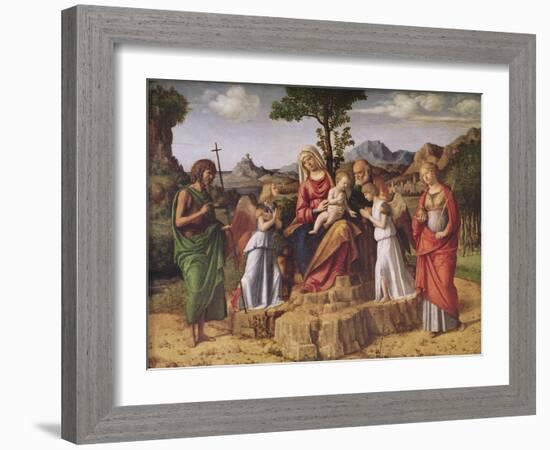 Holy Conversation (The Holy Family Surrounded by Angels, Saint Lucy and Saint John the Baptiste), S-Giovanni Battista Cima Da Conegliano-Framed Giclee Print