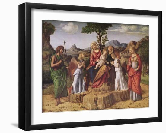 Holy Conversation (The Holy Family Surrounded by Angels, Saint Lucy and Saint John the Baptiste), S-Giovanni Battista Cima Da Conegliano-Framed Giclee Print