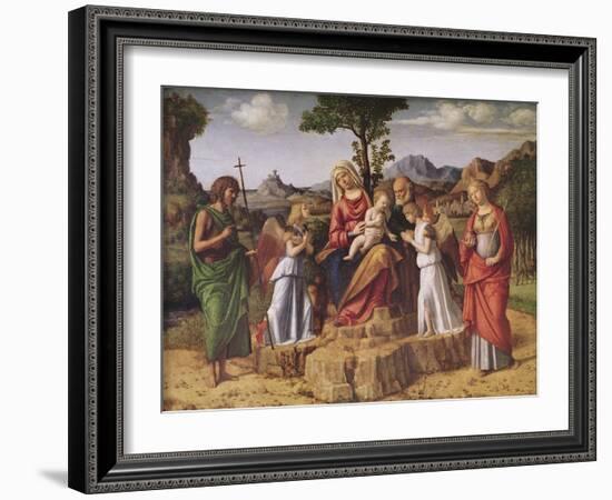 Holy Conversation (The Holy Family Surrounded by Angels, Saint Lucy and Saint John the Baptiste), S-Giovanni Battista Cima Da Conegliano-Framed Giclee Print