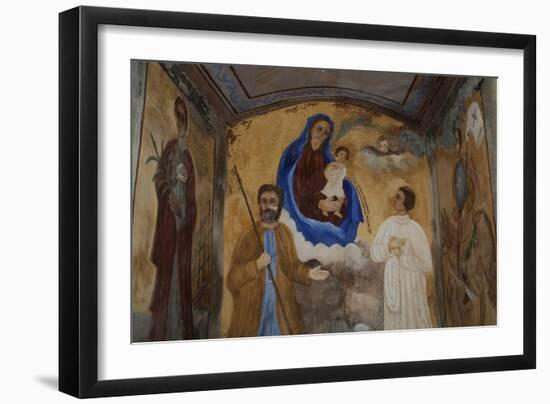 Holy Family, Fresco Inside Shrine at Pontechianale, Varaita Valley, Piedmont, Italy-null-Framed Giclee Print