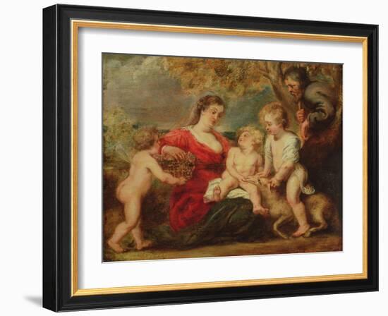 Holy Family in a Landscape (Oil on Panel)-Peter Paul Rubens-Framed Giclee Print