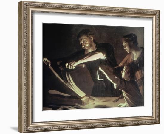 Holy Family in the Carpentery Shop-Gerrit van Honthorst-Framed Giclee Print