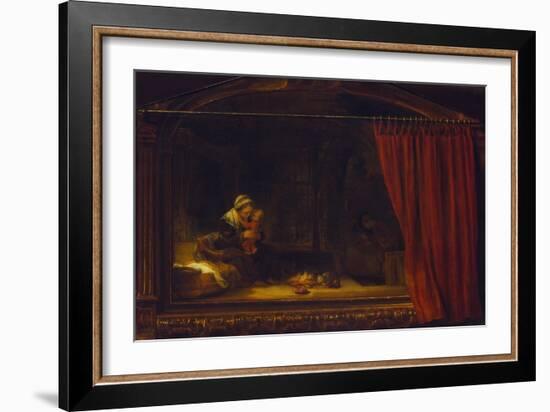 Holy Family with a Curtain (So Called Holzhackerfamilie), 1646-Rembrandt van Rijn-Framed Giclee Print