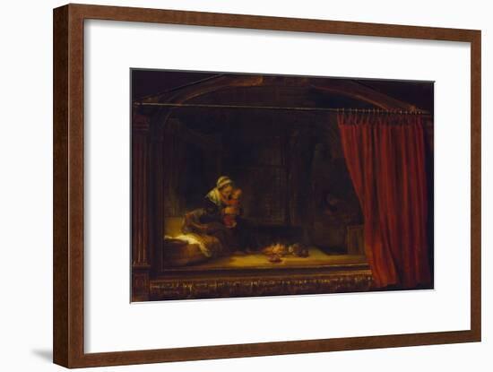 Holy Family with a Curtain (So Called Holzhackerfamilie), 1646-Rembrandt van Rijn-Framed Giclee Print