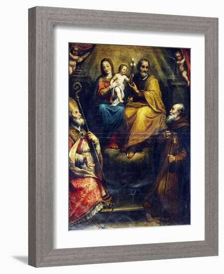 Holy Family with Saints Eligius Bishop and Anthony Abbot-Domenico Fiasella-Framed Giclee Print