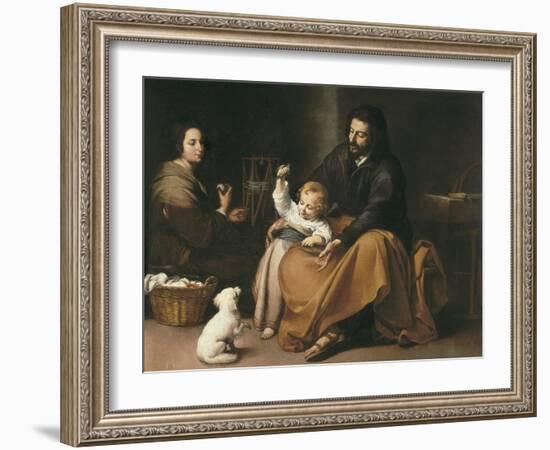 Holy Family with the Little Bird-Bartolome Esteban Murillo-Framed Art Print