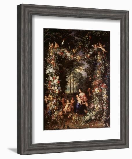 Holy Family with Wreath of Fruit and Flowers-Jan Brueghel the Elder-Framed Giclee Print