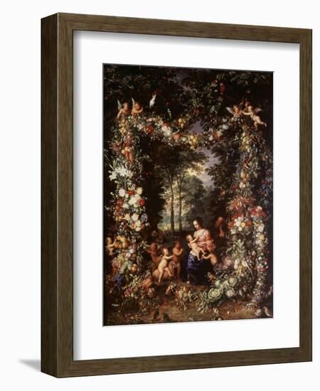 Holy Family with Wreath of Fruit and Flowers-Jan Brueghel the Elder-Framed Giclee Print