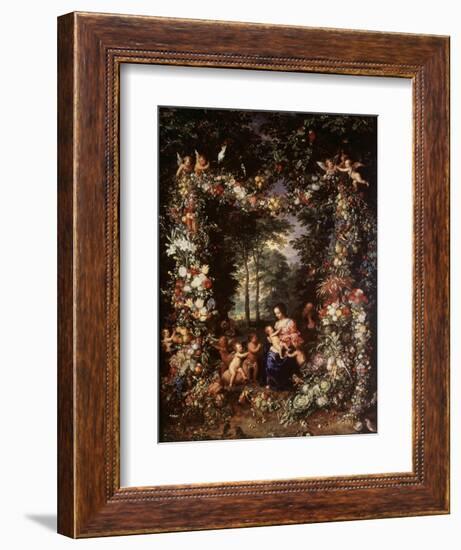 Holy Family with Wreath of Fruit and Flowers-Jan Brueghel the Elder-Framed Giclee Print