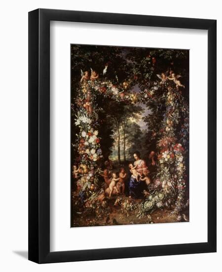 Holy Family with Wreath of Fruit and Flowers-Jan Brueghel the Elder-Framed Giclee Print