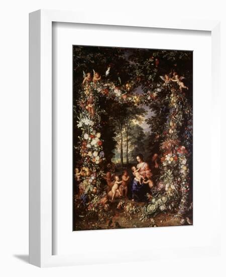 Holy Family with Wreath of Fruit and Flowers-Jan Brueghel the Elder-Framed Giclee Print