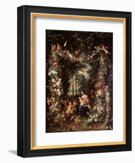 Holy Family with Wreath of Fruit and Flowers-Jan Brueghel the Elder-Framed Giclee Print